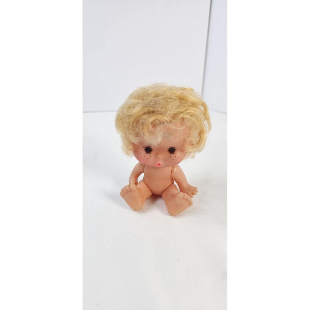 Vintage 1960s-70s Mini Baby Doll Hong Kong Marked Rooted Hair Freckles 3"